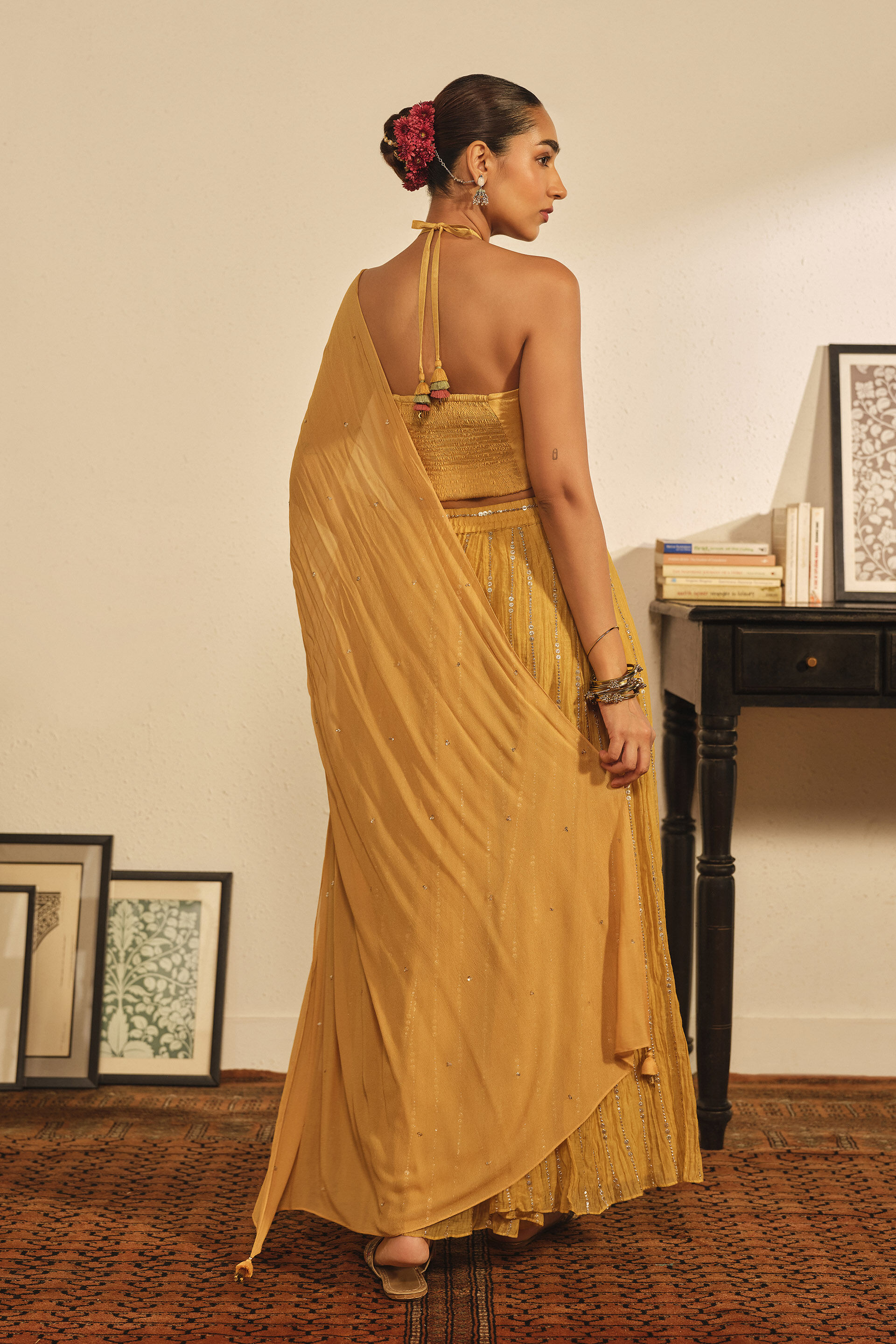 Embroidered Skirt Set in Yellow, Yellow, image 4